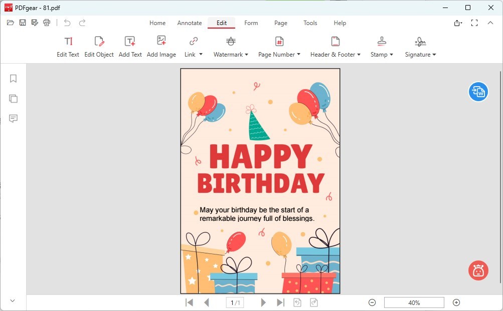 PDFgear Birthday Card Maker