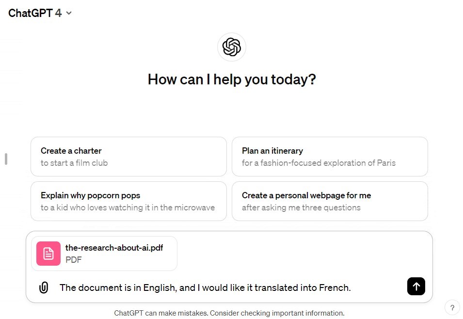 Ask the GPT 4 to Translate a PDF