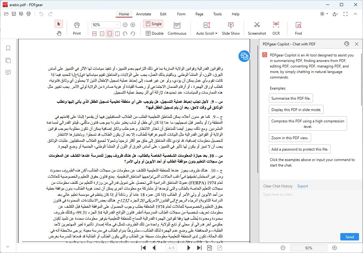 PDFgear AI PDF Translator for Arabic to English