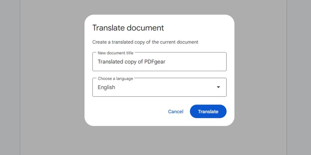 Choose Language to Translate PDF in Google Docs