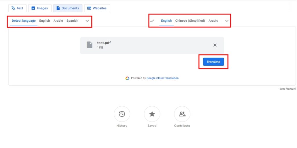 Choose the Target Language and Click Translate