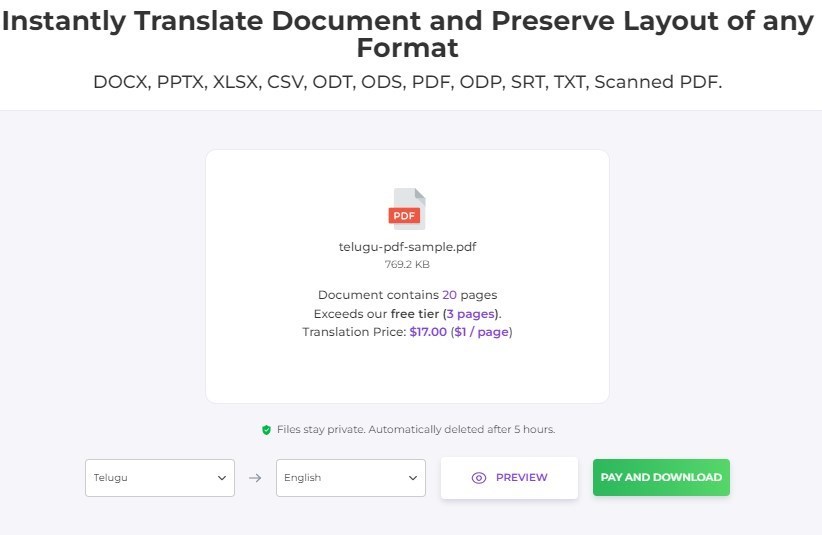 DeftPDF for Telugu to English PDF Translation
