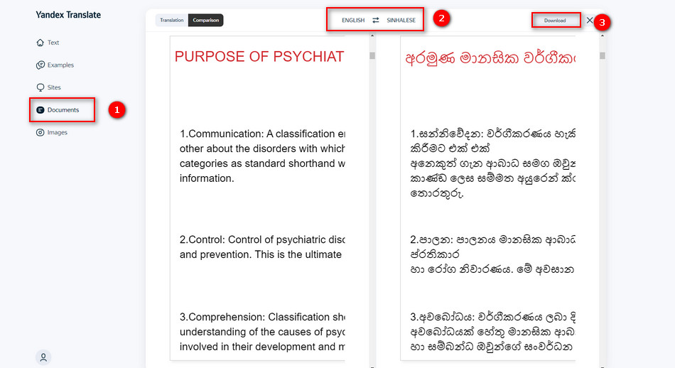 English PDF to Sinhala with Yandex Translate