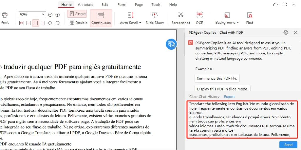 PDFgear Translates PDF Text 