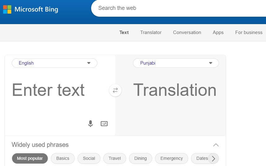 Go to Bing English to Punjabi Translator