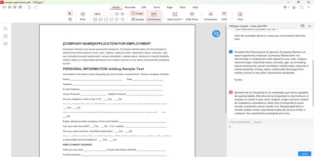Use PDFgear Chatbot to Translate
