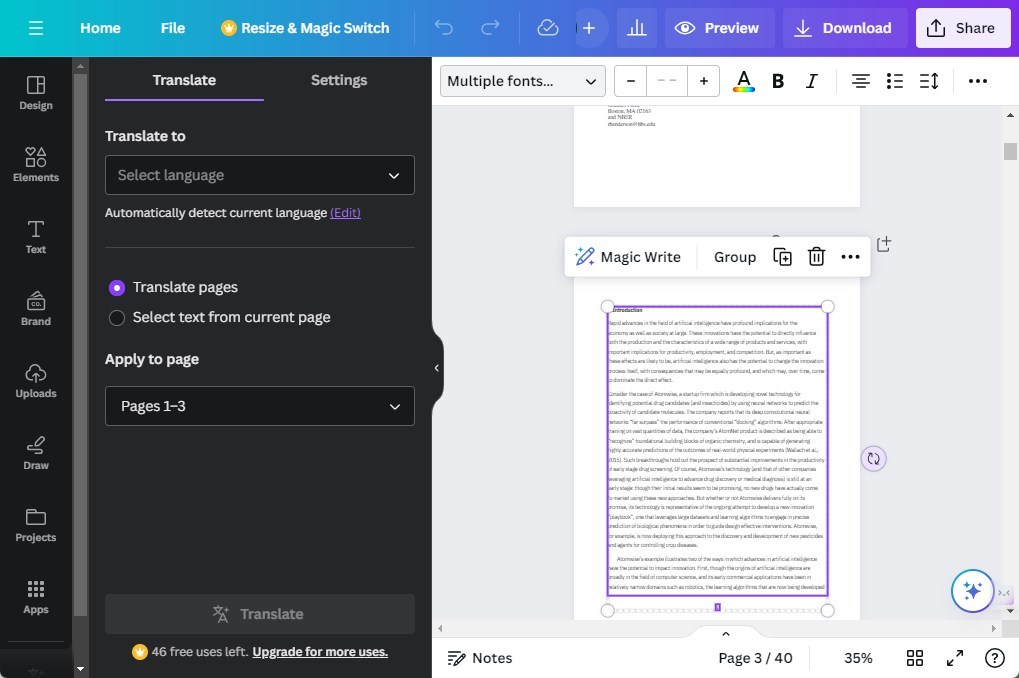 Canva PDF Translator