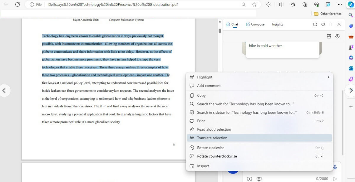 Edge Inbuilt Translator