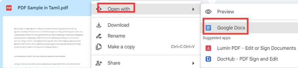 Open a Tamil PDF with Google Docs
