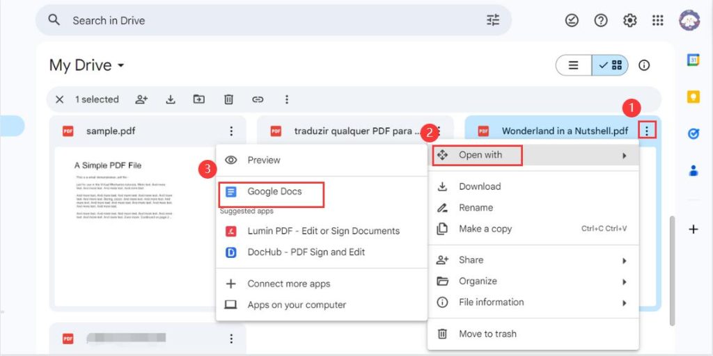 Open PDF in Google Docs