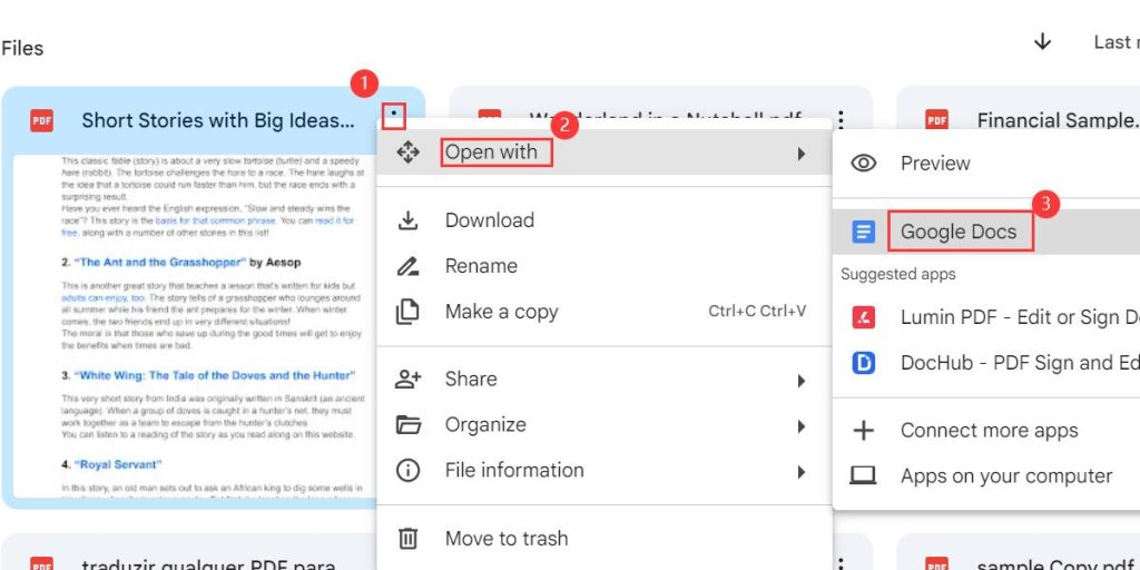 Open PDF in Google Docs