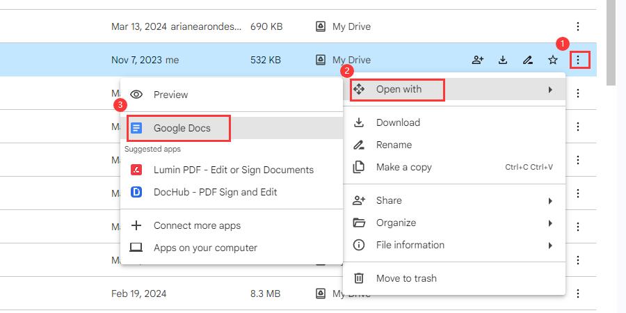 Open PDF in Google Docs 