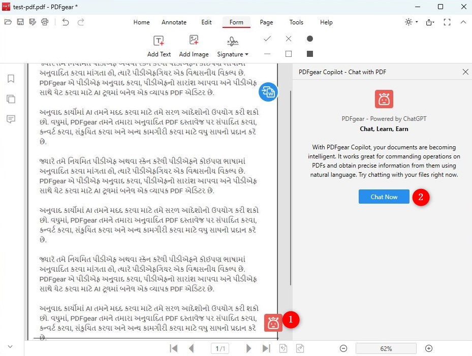 Open the Copilot to Translate Gujarati PDF