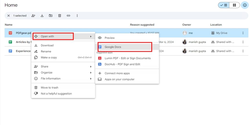 Open the Uploaded PDF via Google Docs