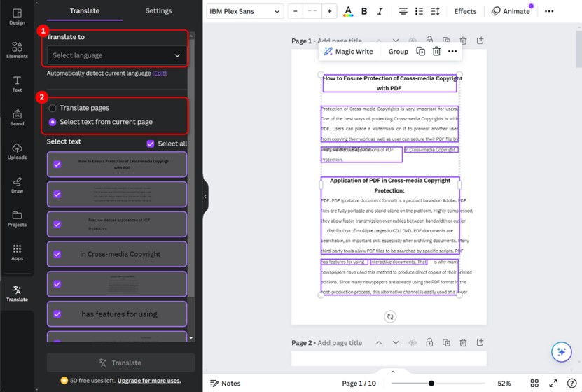 Select Language and Translation Scope
