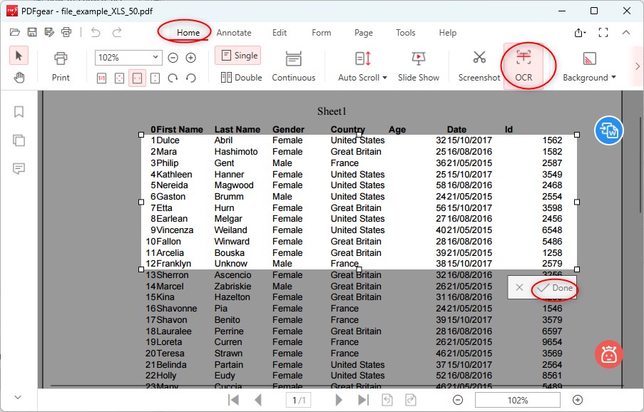 Select the PDF OCR