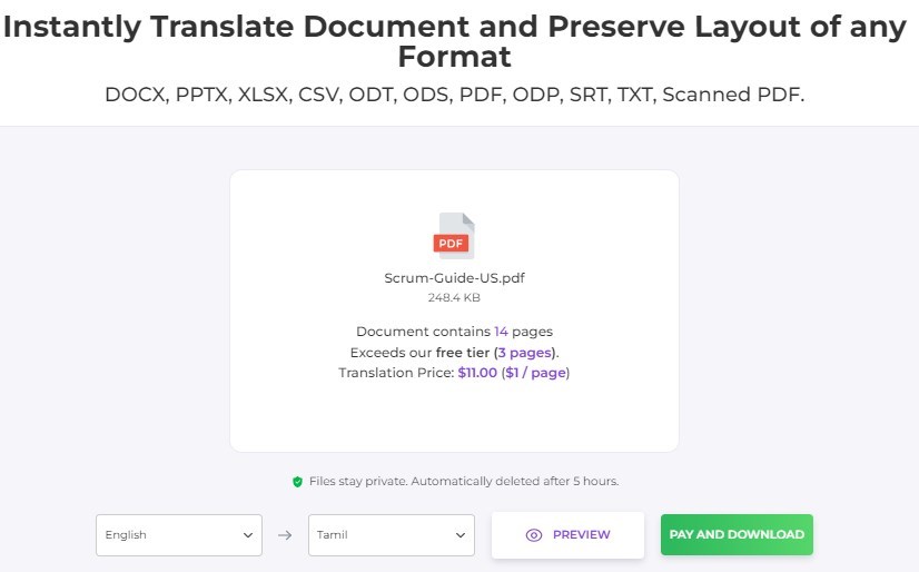Translate a PDF from English to Tamil with DeftPDF