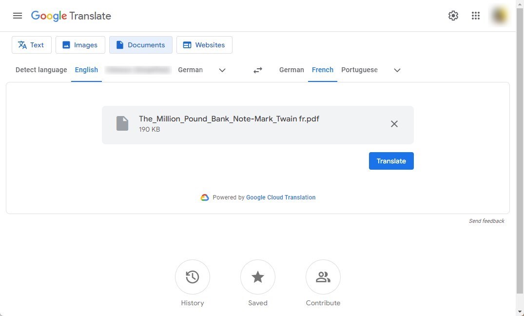 Translate a PDF with Google Translate