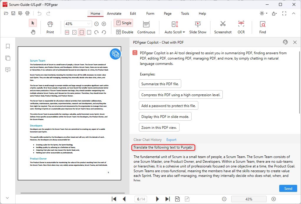 Translate an English PDF to Punjabi with PDFgear