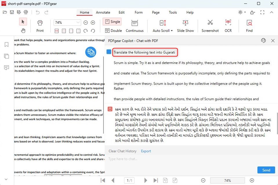 Translate English PDF to Gujarati with PDFgear