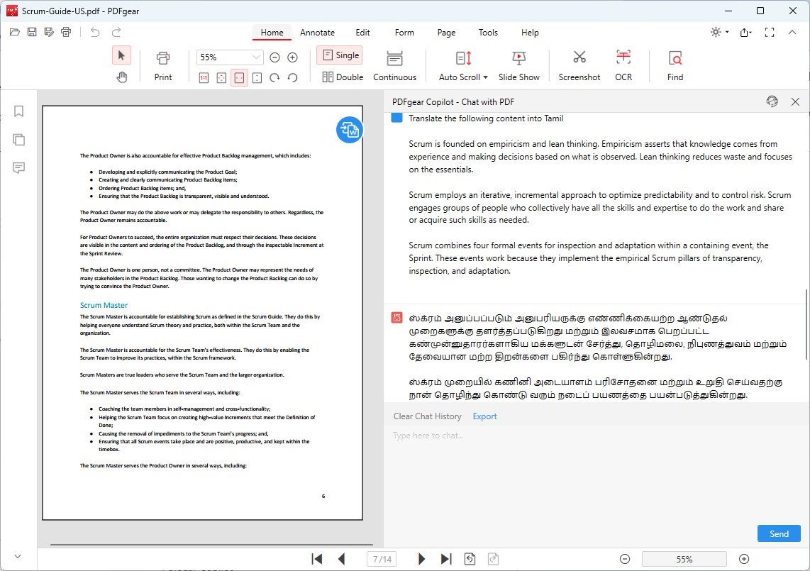 Translate English PDF to Tamil with PDFgear