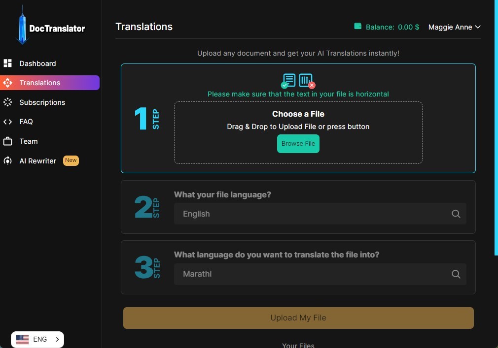 Translate English to Marathi PDF with DocTranslator