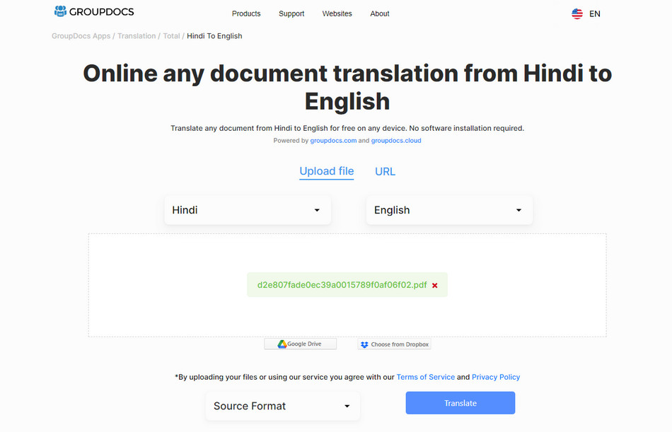 Translate Hindi PDFs to English with GroupDocs