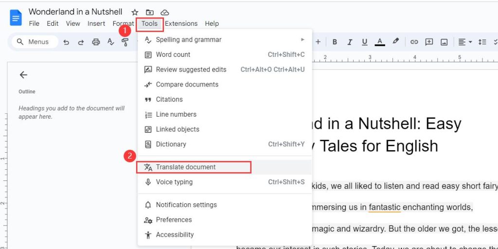 Translate PDF in Google Docs