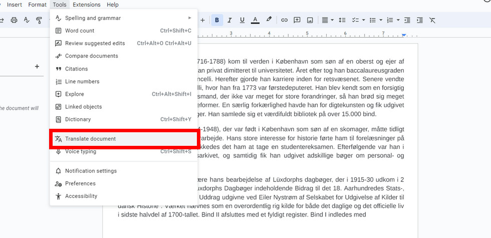 Translate PDF in Google Docs