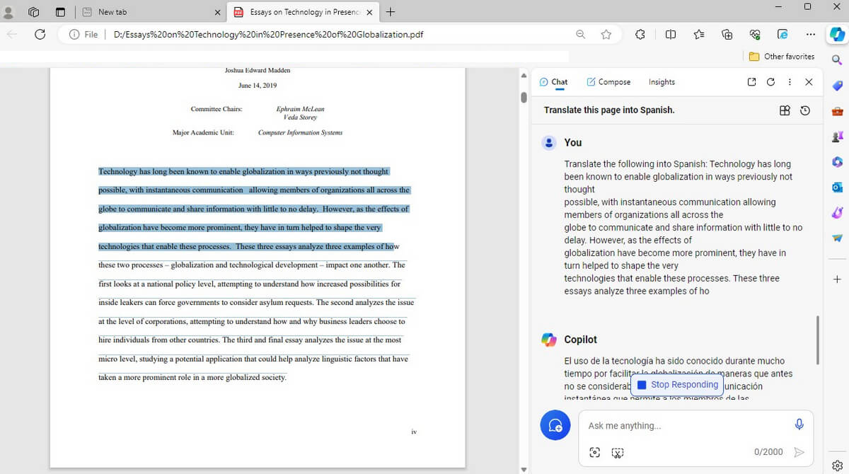 Translate PDF in Edge