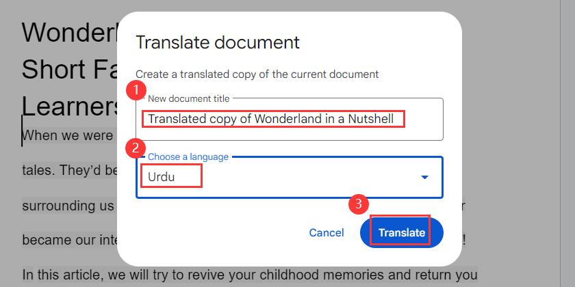 Translate PDF to Urdu in Google Docs