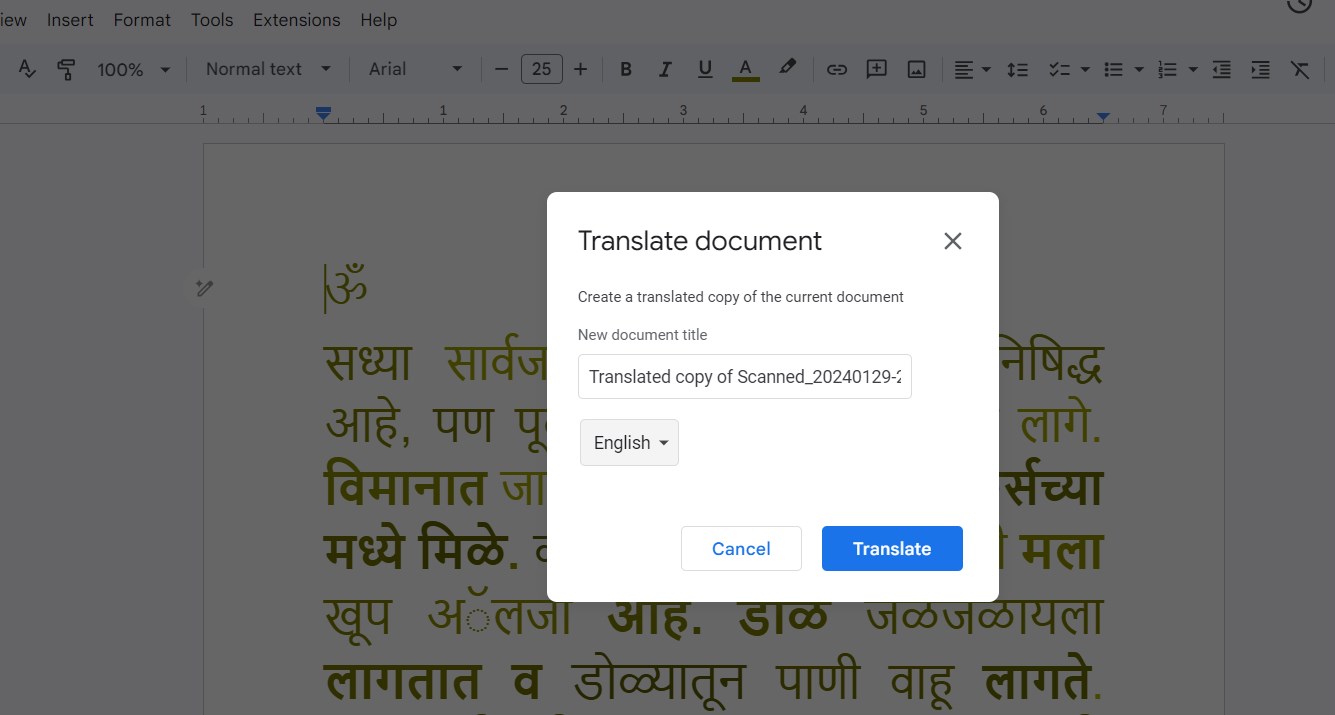 Translate Scanned PDF into English in Google Docs