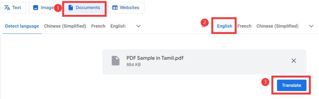 Translate Tamil PDF to English with Google Translate