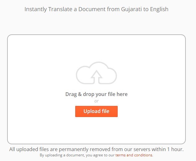 Upload a Gujarati PDF to Online DocTranslator