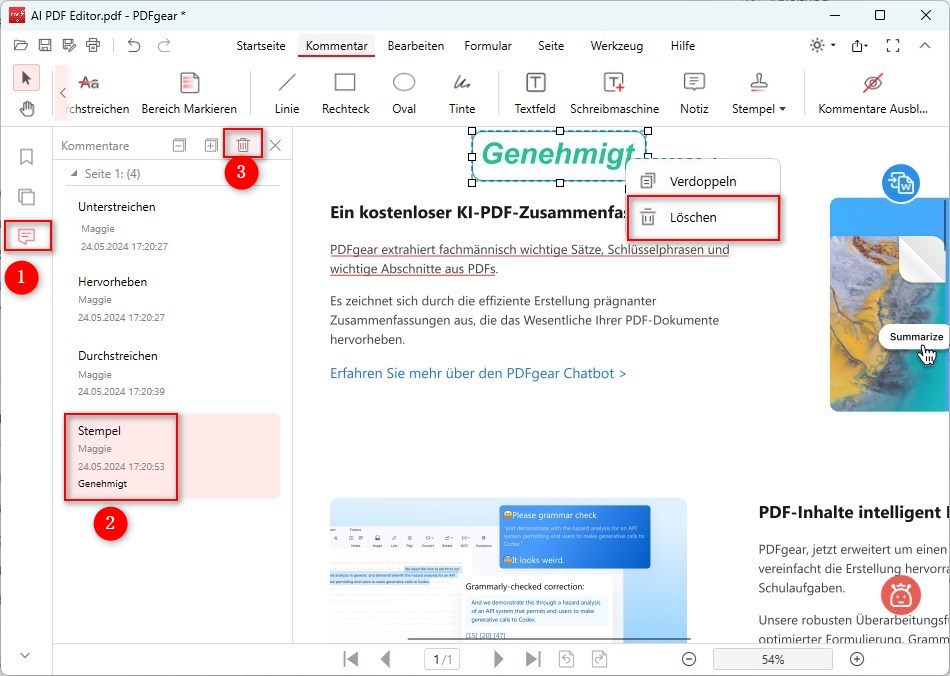 Anmerkungen löschen