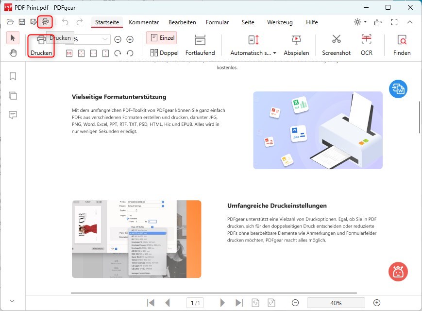 Auf das Drucksymbol klicken