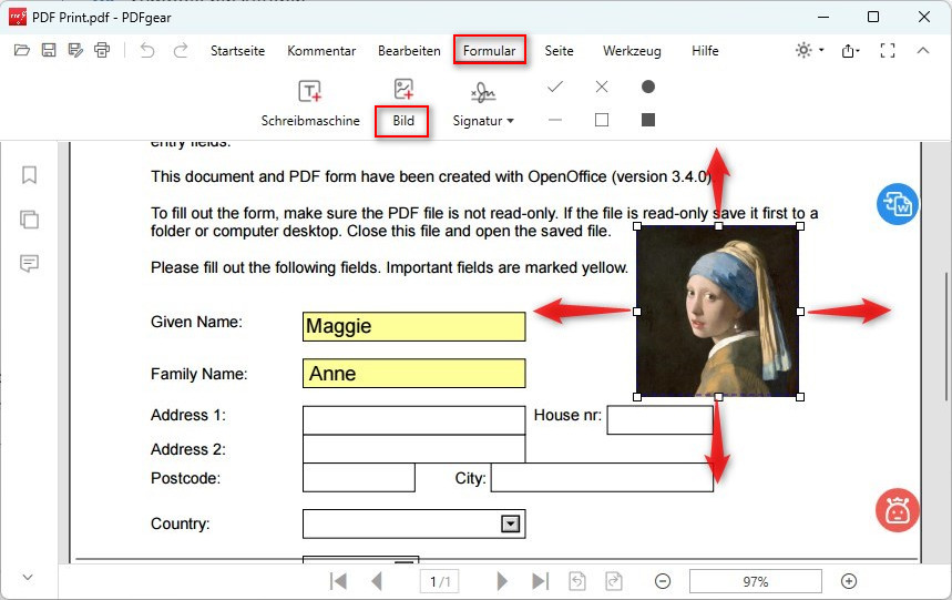 Bild zum Formular hinzufügen