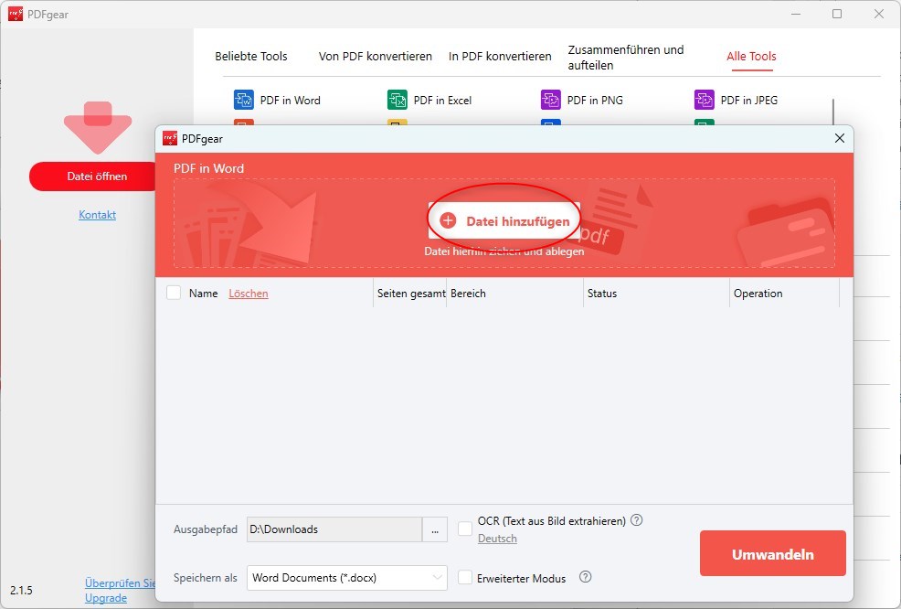 Dateien zum Konverter hinzufügen