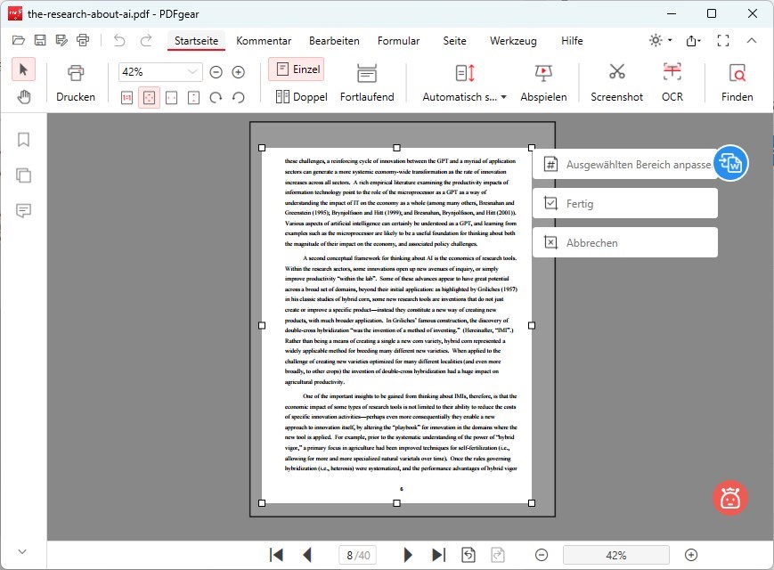Den zugeschnittenen Bereich anpassen