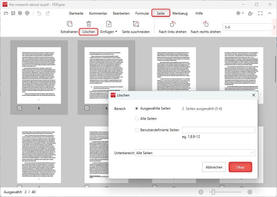 Die PDF-Seiten löschen
