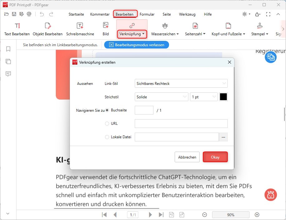 Einen Link erstellen und bearbeiten
