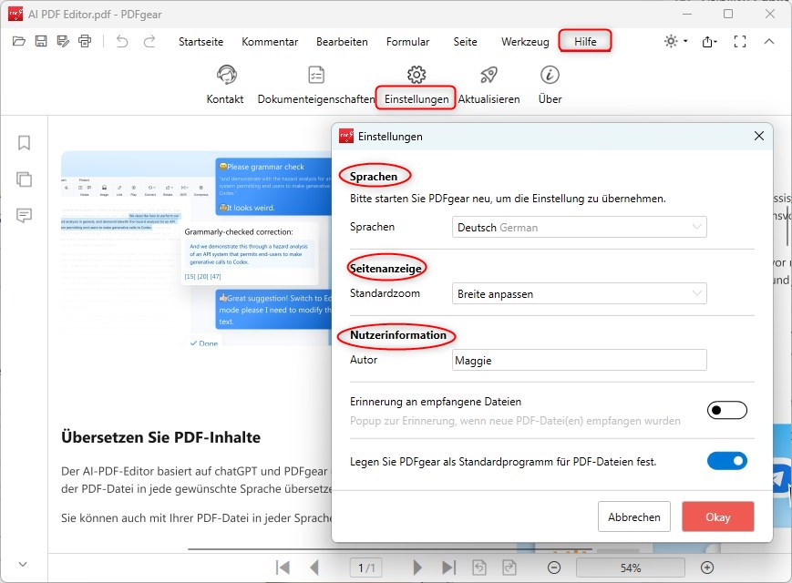 Einstellungen auf Windows setzen