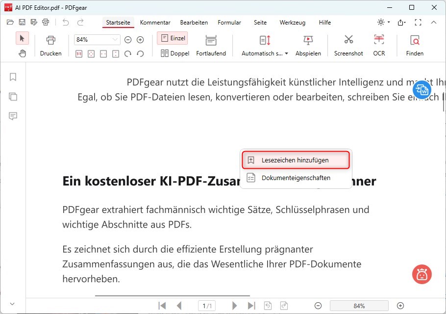 Lesezeichen direkt hinzufügen