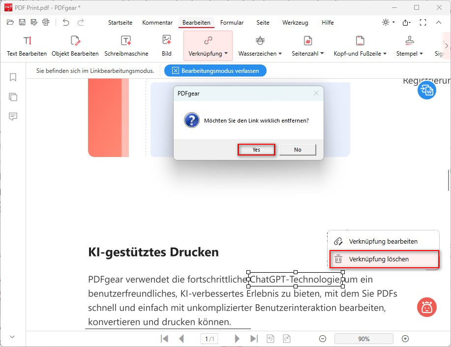 Links im PDF löschen