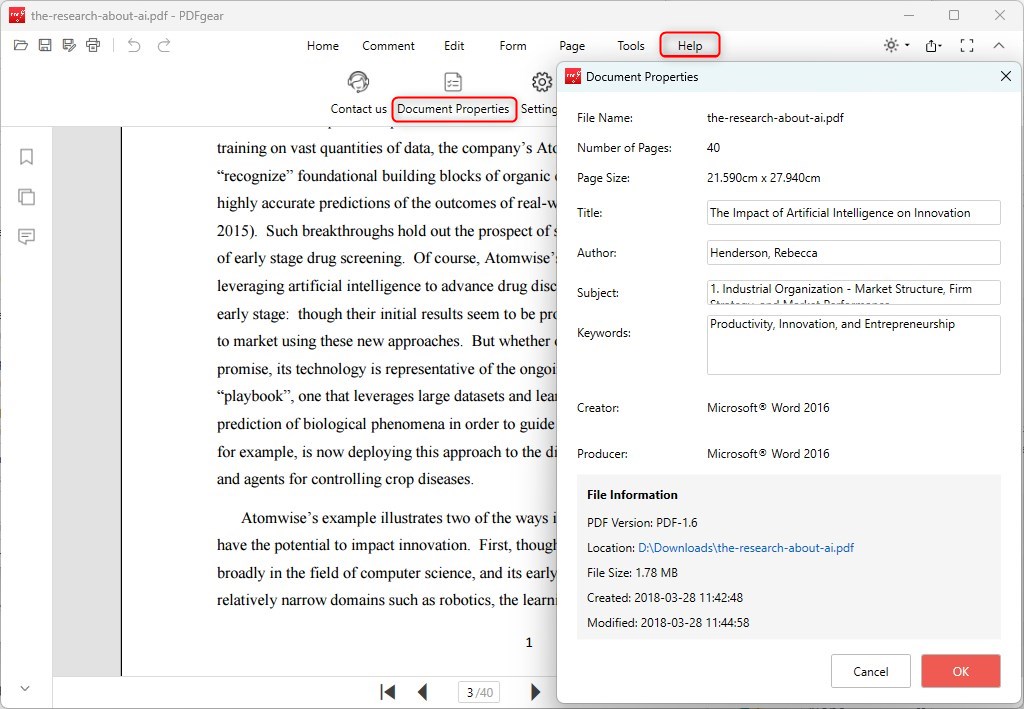 PDF-Dokumenteigenschaften