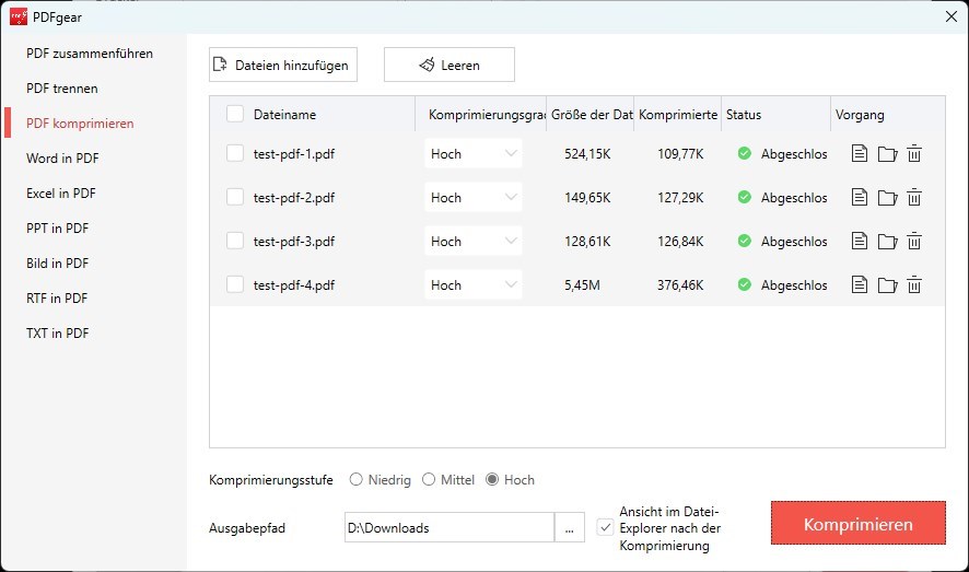 PDF-Komprimierungseinstellungen