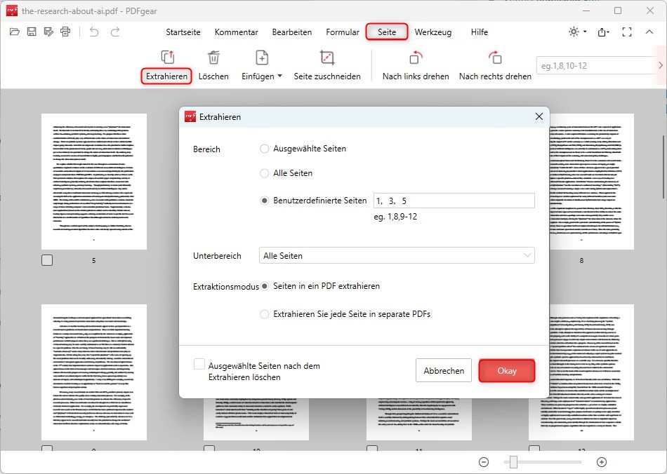 PDF-Seiten extrahieren