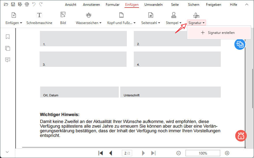 pdf signatur erstellen