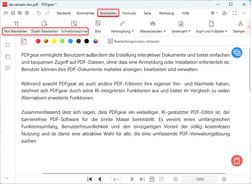 PDF-Text bearbeiten