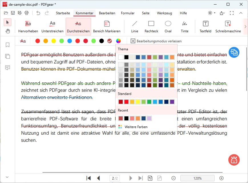 PDF-Text durchstreichen